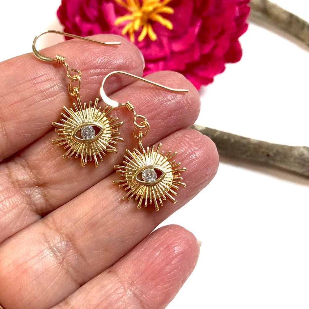 Evil Eye Earrings, Hamsa, Starburst, Protection - Picture 4 of 9